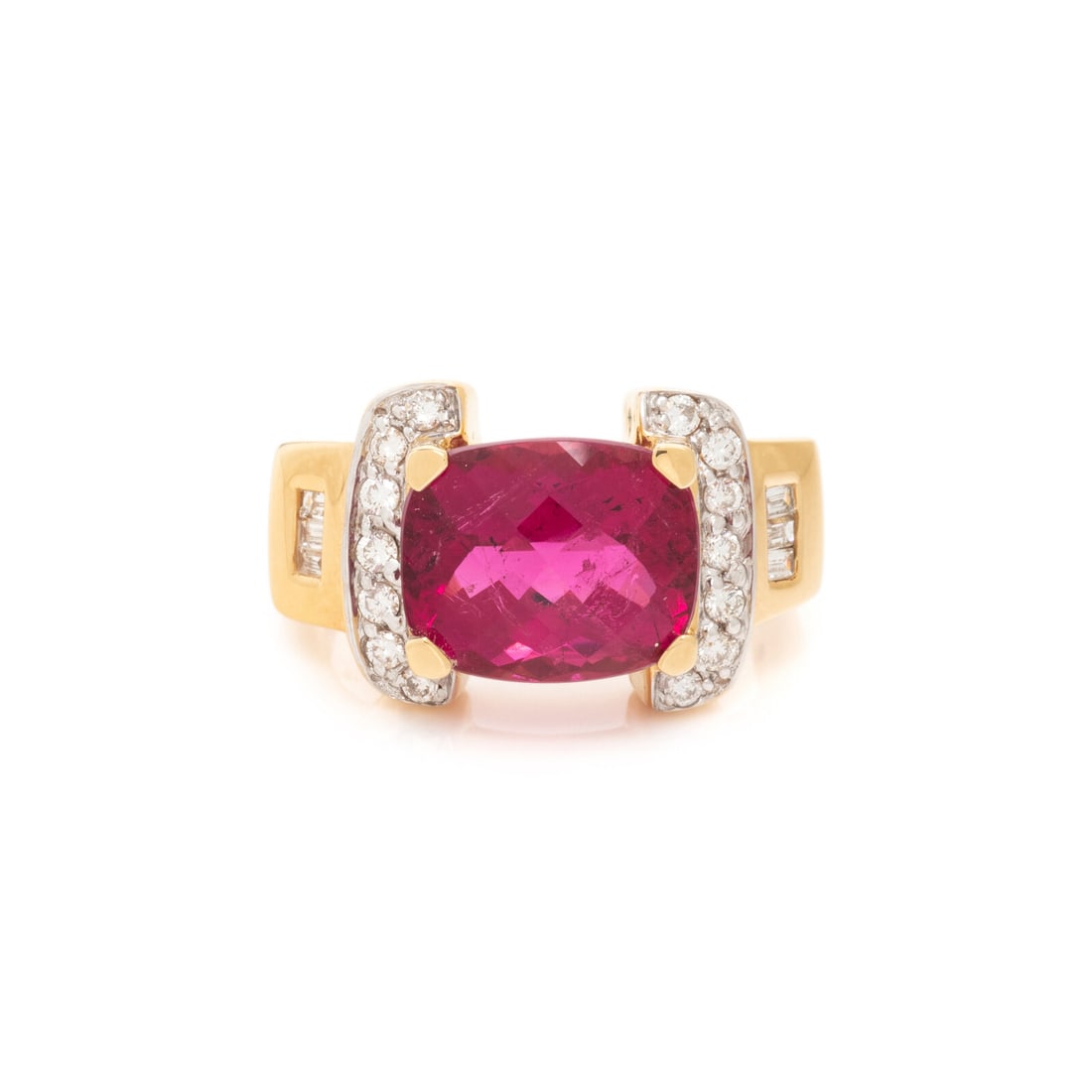 YELLOW GOLD, RUBELLITE AND DIAMOND RING (1 of 3)