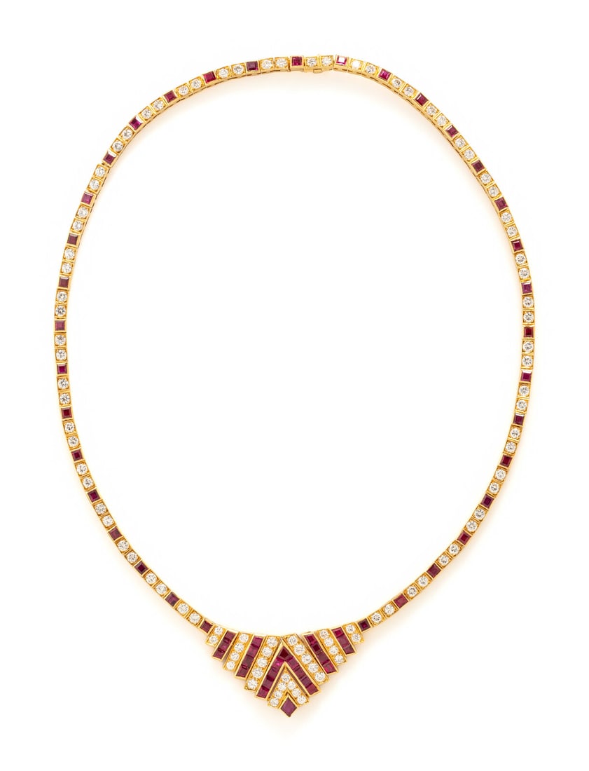 VAN CLEEF & ARPELS, YELLOW GOLD, RUBY AND DIAMOND NECKLACE (1 of 2)