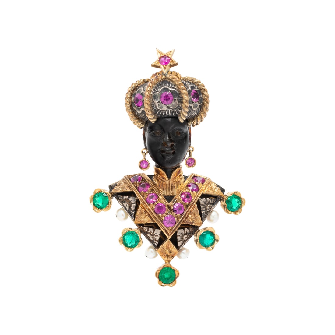 NARDI, YELLOW GOLD, SILVER AND MULTIGEM BLACKAMOOR BROOCH (1 of 3)