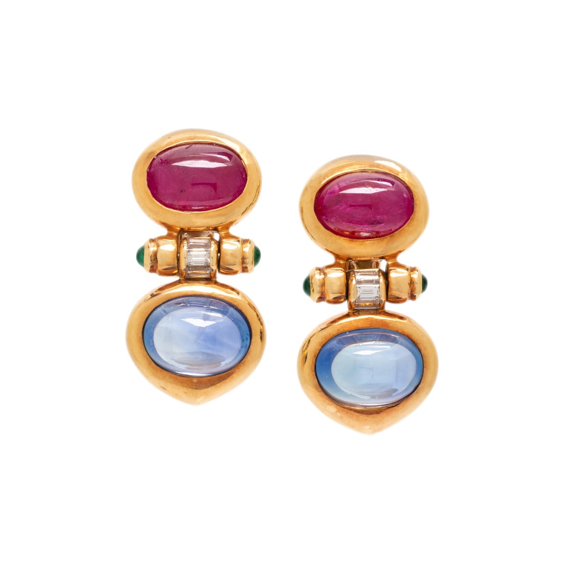 BVLGARI, YELLOW GOLD AND MULTIGEM EARCLIPS (1 of 2)