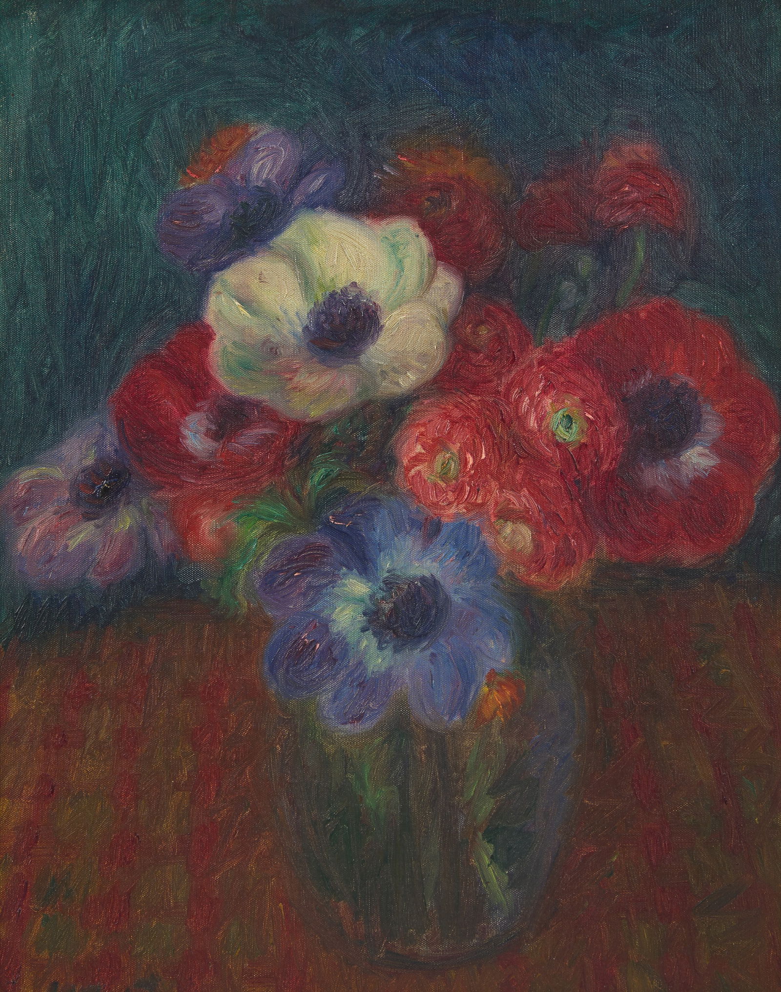 William Glackens (American, 1870-1938) - Anemones: William Glackens (American, 1870-1938) - Anemones Signed and inscribed with initials ‘W.G.’ verso, oil on canvasboard 16 x 13 in. (40.6 x 33cm) Provenance Christie's, New York, sale of May