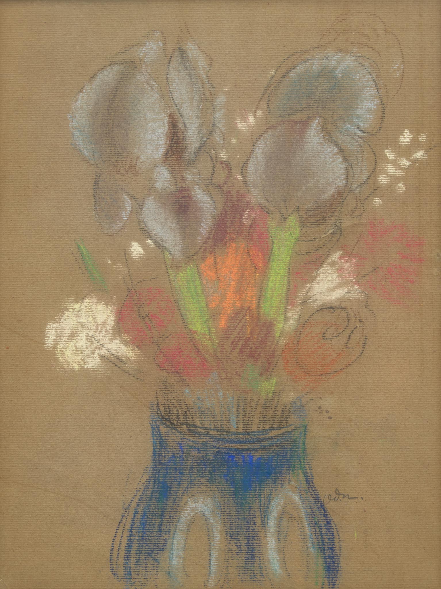 Odilon Redon (French, 1840-1916) - Iris dans un Vase: Odilon Redon (French, 1840-1916) - Iris dans un Vase Signed ‘Od.R.’ bottom right, pastel on tan paper Sheet size: 15 ½ x 11 ½ in. (39.4 x 29.2cm) Provenance Collection of Princes