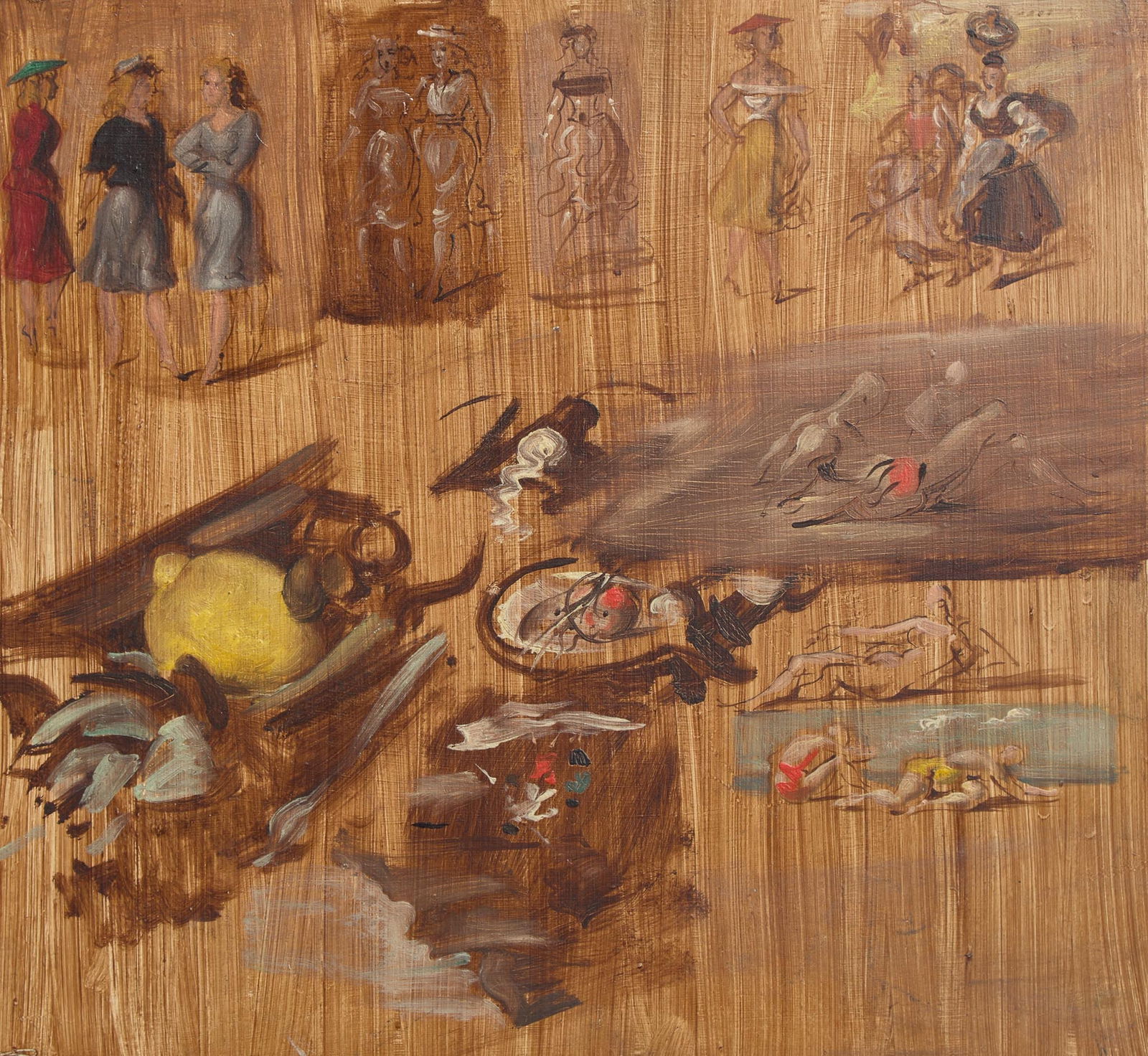 Reginald Marsh (American, 1898-1954) - Figure Studies: Reginald Marsh (American, 1898-1954) - Figure Studies Tempera and oil on panel 14 ½ x 15 ¾ in. (36.8 x 40cm) Provenance The Estate of William Benton. Sotheby's Arcade, New York, sale of Marc