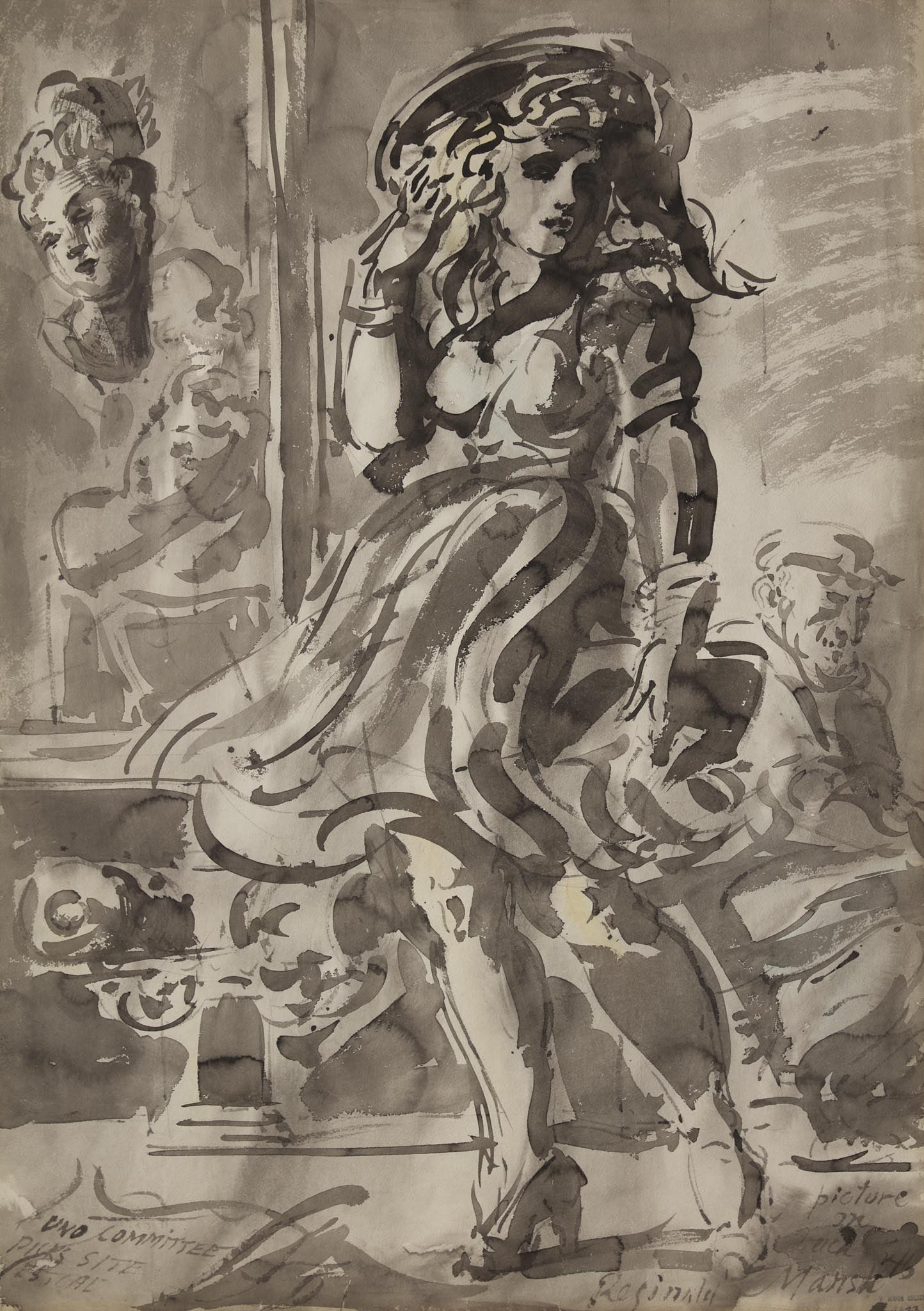 Reginald Marsh (American, 1898-1954) - Uno Committee (Picks Site Estate): A Double-Sided Work: Reginald Marsh (American, 1898-1954) - Uno Committee (Picks Site Estate): A Double-Sided Work Signed and dated ‘Reginald Marsh ’46' bottom right, also titled bottom left; also signed and d