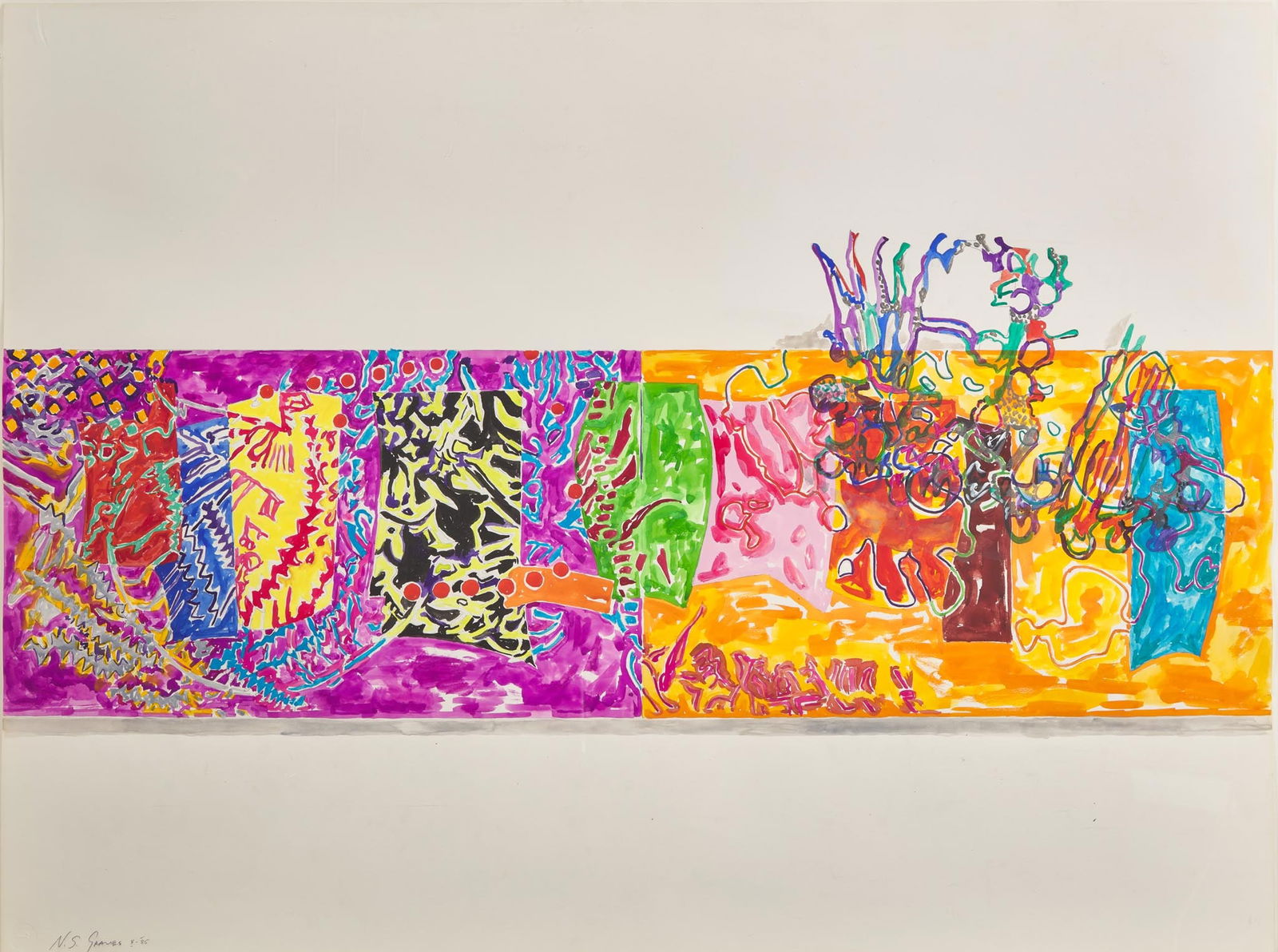 Nancy Graves (American, 1939-1995) - Whyalla (Australia Series): Nancy Graves (American, 1939-1995) - Whyalla (Australia Series) Signed and dated ‘N.S. Graves 8-85’ bottom left, gouache, pencil and acrylic on paper Sheet size: 30 x 40 in. (76.2 x 101.6c