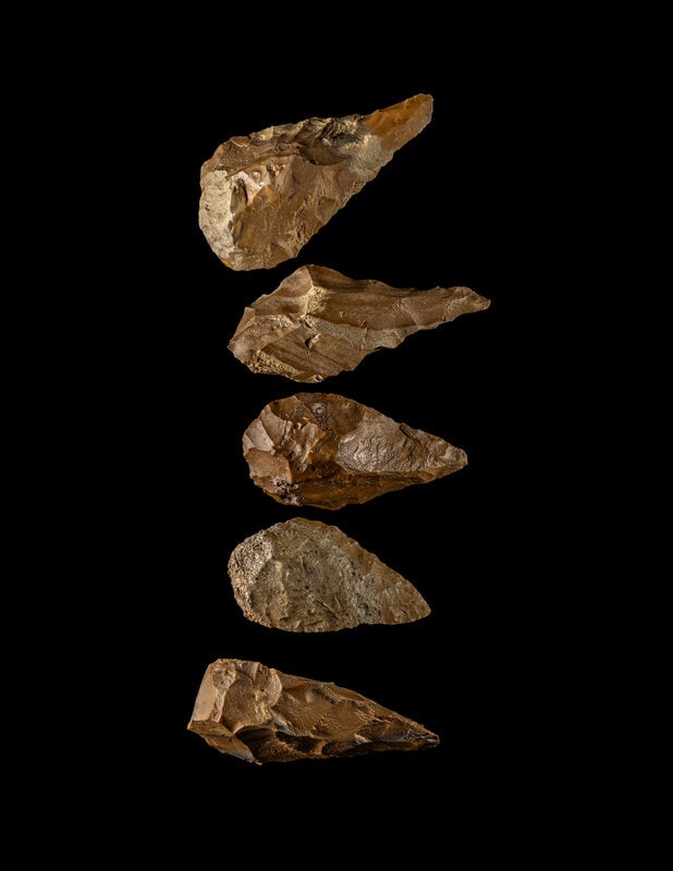Five Paleolithic Flint Hand Axes (1 of 2)
