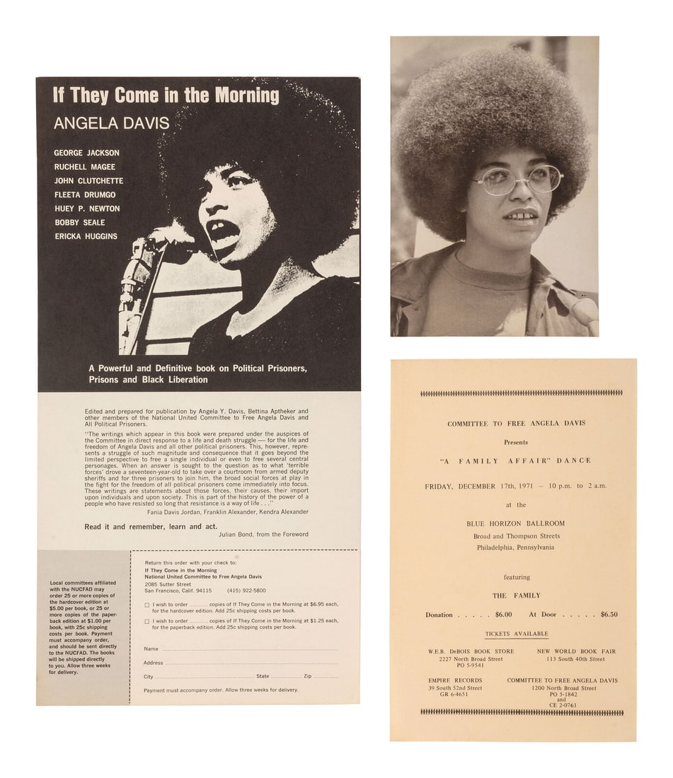 [DAVIS, ANGELA (b. 1944)]. 5 items, incl. posters, flyers, and a photograph documenting the effort (1 of 4)