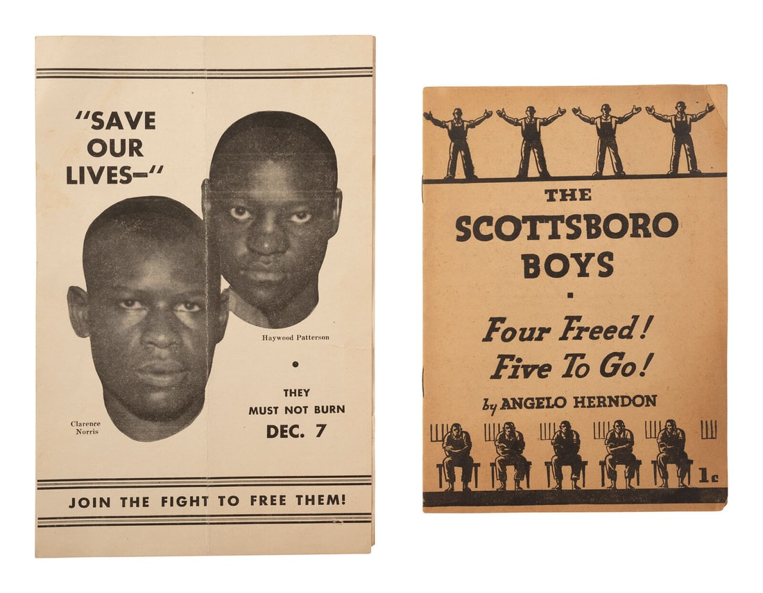 [CIVIL RIGHTS]. A small archive of items related to the Scottsboro Trial, including: [CIVIL RIGHTS]. A small archive of items related to the Scottsboro Trial, including Save Our Lives, They Must Not Burn Dec. 7, Join the Fight to Free Them! New York: Scottsboro-Herndon Defense Fund, n
