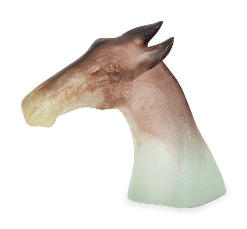 A Daum Pâte de Verre Appalousa Sculpture: A Daum Pâte de Verre Appalousa Sculpture Designed by Claude Lhoste, 20th Century marked 'Daum', signed 'Lhoste', and numbered 177/200. Height 14 3/4 inches