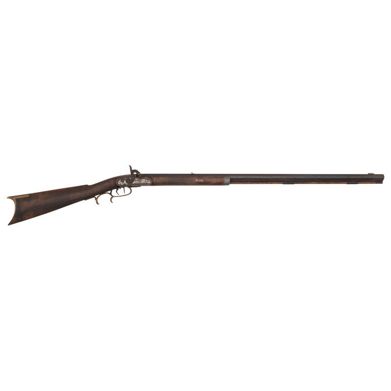 Halfstock Plains Rifle with Joseph Golcher lock: Halfstock Plains Rifle with Joseph Golcher lock .36 caliber. 32" octagonal barrel length. SN: NSN. Blued or browned metal finish. Walnut halfstock has a plain straight grip and forearm with steel fore