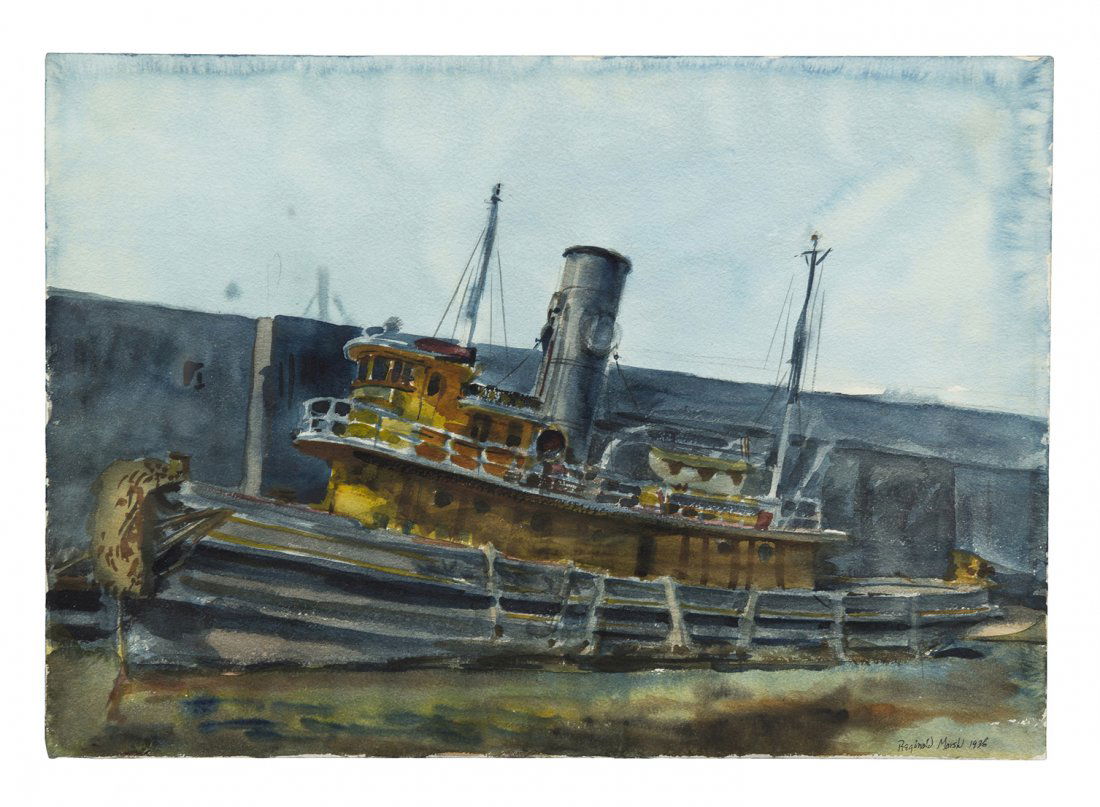 Reginald Marsh, (American, 1898-1954), Tug Boat, 193: Reginald Marsh (American, 1898-1954) Tug Boat, 1936 watercolor signed Reginald Marsh and dated (lower right) 14 x 20 inches. Provenance: Sold: Sotheby's, New York, January 30,