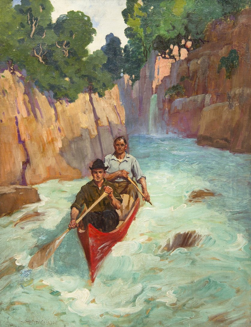 Fletcher C. Ransom, (American, 1870-1943), Men in a: Fletcher C. Ransom (American, 1870-1943) Men in a Canoe oil on canvas signed Fletcher C. Ransom (lower left) 26 x 20 inches. Property from the Collection of Dr. and Mrs. William F. He