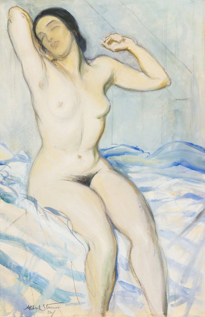 Albert Edward Sterner, (American, 1863-1946), Nude: Albert Edward Sterner (American, 1863-1946) Nude Awakening, 1923 pencil and watercolor on paper signed Albert Sterner and dated (lower left) 24 x 18 inches.