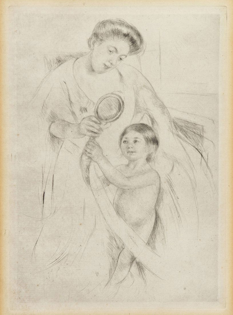 Mary Cassatt, (American, 1844-1926), Looking into t: Mary Cassatt (American, 1844-1926) Looking into the Hand Mirror (No. 3) etching 8 1/4 x 5 3/4 inches. Ref: Breeskin, 202 Property from the Estate of Ms. Carolyn McKittrick, Chicago, Illinois