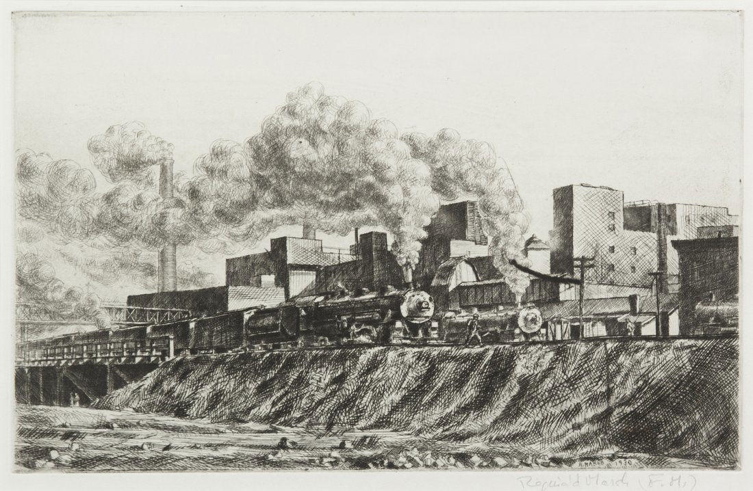 Reginald Marsh, (American, 1898-1954), Jersey City: Reginald Marsh (American, 1898-1954) Jersey City Train Yard etching signed Reginald Marsh (F.M.) (lower right) 7 3/4 x 11 3/4 inches.