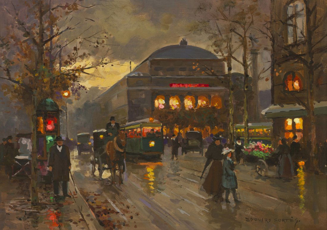Edouard Leon Cortes, (French, 1882-1969), Teatre d: Edouard Leon Cortes (French, 1882-1969) Teatre de Chatllet oil on canvas signed Edouard Cortes (lower right) 13 x 18 inches. David Klein has kindly confirmed the authenticity of t