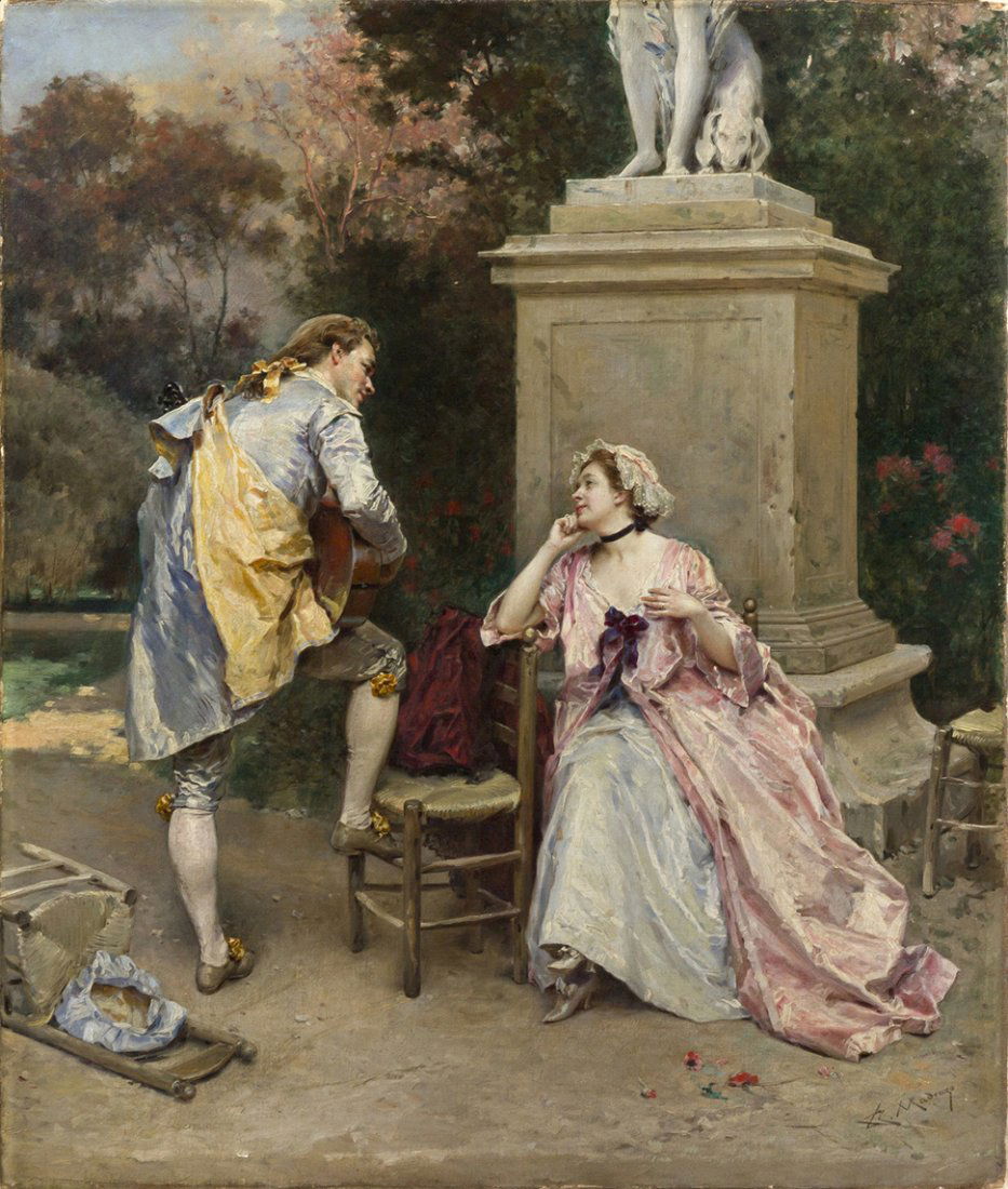 Raimundo de Madrazo y Garretta, (Spanish, 1841-192: Raimundo de Madrazo y Garretta (Spanish, 1841-1920) The Serenade oil on canvas signed R. Madrazo (lower right) 25 x 30 inches.