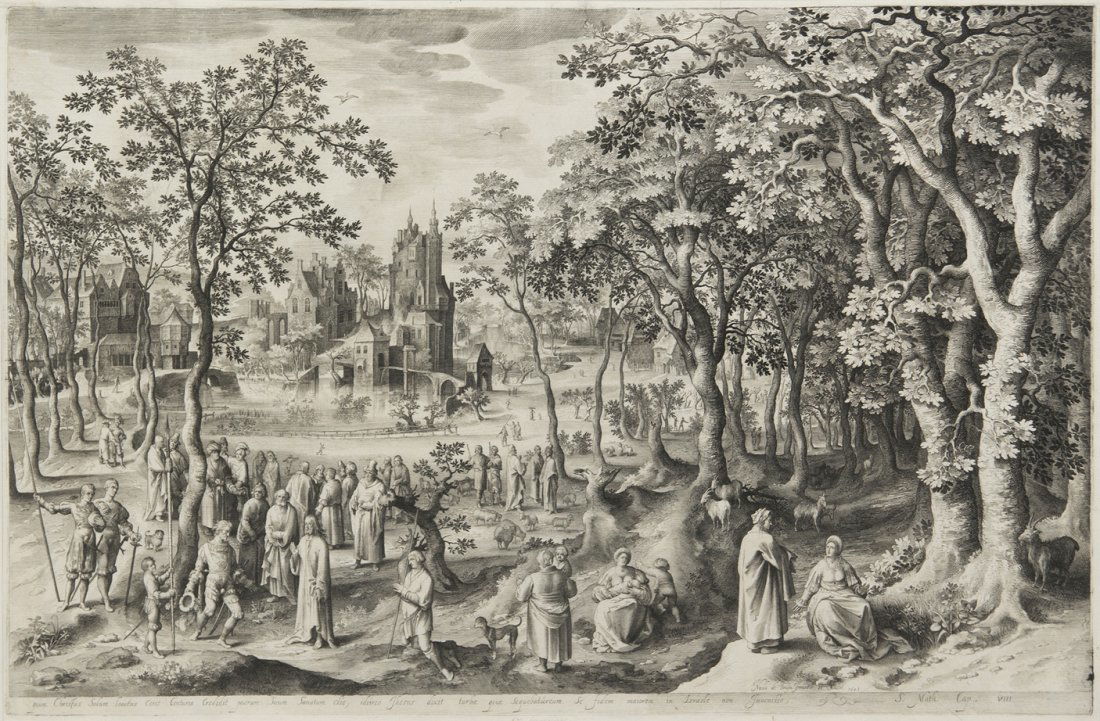 Nicolaes de Bruyn, (Flemish, c. 1571-1652), Large: Nicolaes de Bruyn (Flemish, c. 1571-1652) Large Landscape with Christ and the Centurion engraving 17 x 26 1/2 inches. Ref: Hollstein, 73; Wurzbach, 43 Provenance: Friedrich August II Collecti