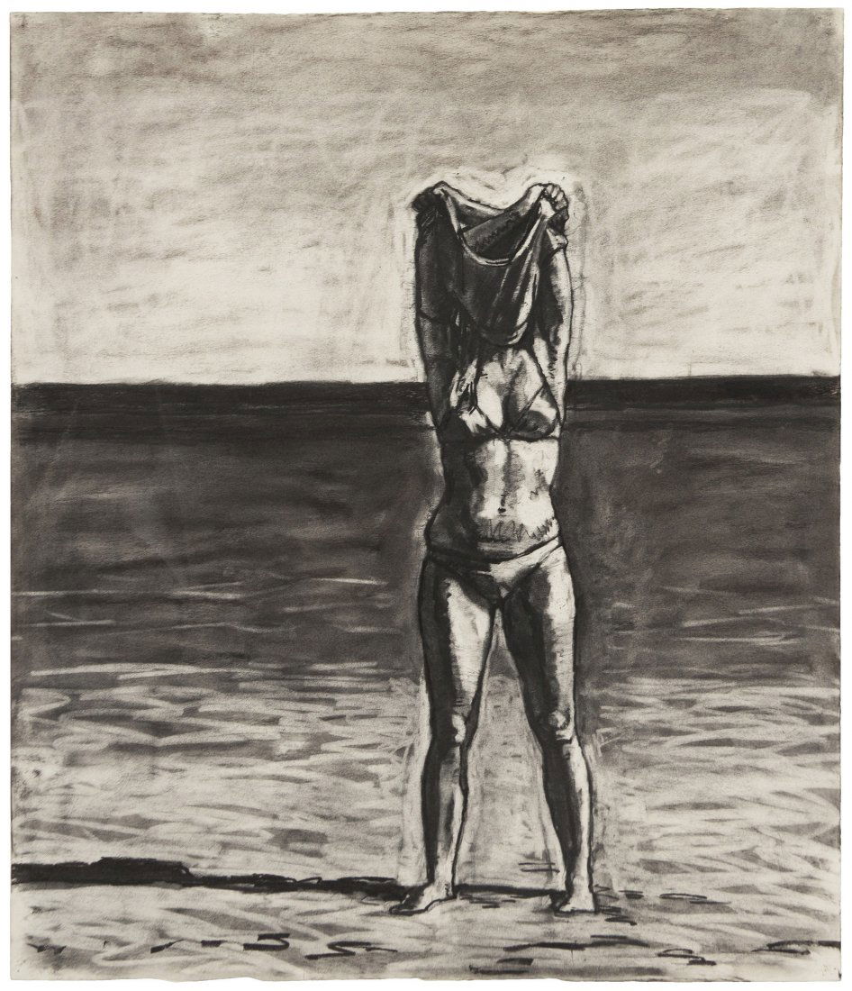 Graham Nickson, (American/British, b. 1946), Unti: Graham Nickson (American/British, b. 1946) Untitled (Girl in Bikini) charcoal on paper 31 x 26 1/2 inches. Provenance: Salander-O'Reilly Galleries, New York, New York