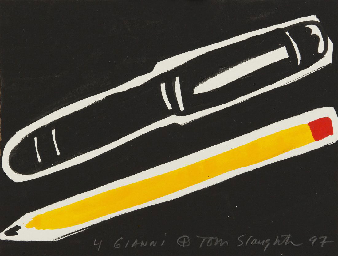 Tom Slaughter, (American, b. 1955), Pen and Penci: Tom Slaughter (American, b. 1955) Pen and Pencil, 1997 tempera on paper inscribed 4 Gianni, signed Tom Slaughter and dated (lower right) 7 x 9 inches.