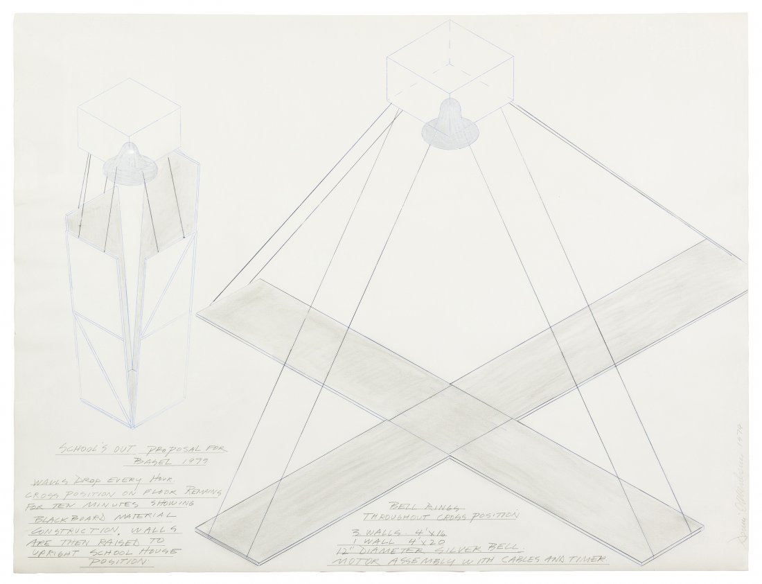 Dennis Oppenheim, (American, b. 1938), Schools Ou: Dennis Oppenheim (American, b. 1938) Schools Out, 1979 ink on paper signed Dennis Oppenheim and dated (right margin) 37 3/4 x 49 3/4 inches.
