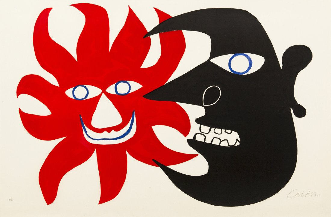 Alexander Calder, (American, 1898-1976), Red Sun,: Alexander Calder (American, 1898-1976) Red Sun, Black Moon, 1970 lithograph edition 5/90, signed Calder (lower right) 22 x 31 1/4 inches.