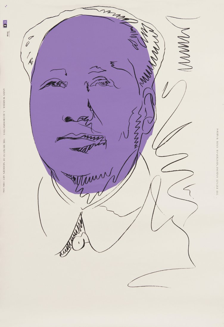 After Andy Warhol, (American, 1928-1987), Mao: After Andy Warhol (American, 1928-1987) Mao silkscreen on wallpaper 44 1/2 x 30 inches.