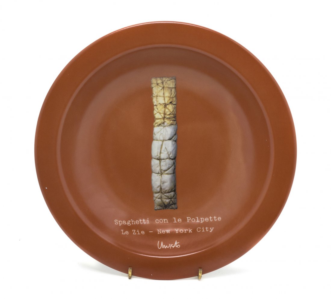 Christo and Jeanne-Claude, (Bulgarian/French, b. : Christo and Jeanne-Claude (Bulgarian/French, b. 1935) and (French, 1935-2009) Spaghetti con le Polpette (brown) glazed ceramic bowl, Buon Ricordo America, Inc. edition P.d'A.LXIX/CX Diameter: 10 inche