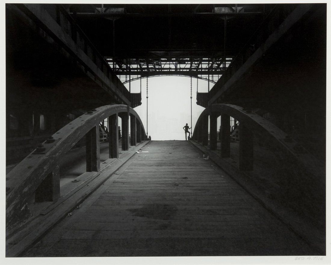 George Tice, (American, b. 1938), Ferry Slip, Jer: George Tice (American, b. 1938) Ferry Slip, Jersey City, New Jersey gelatin silver print signed Geo. A. Tice (lower right) 15 1/4 x 19 1/4 inches.