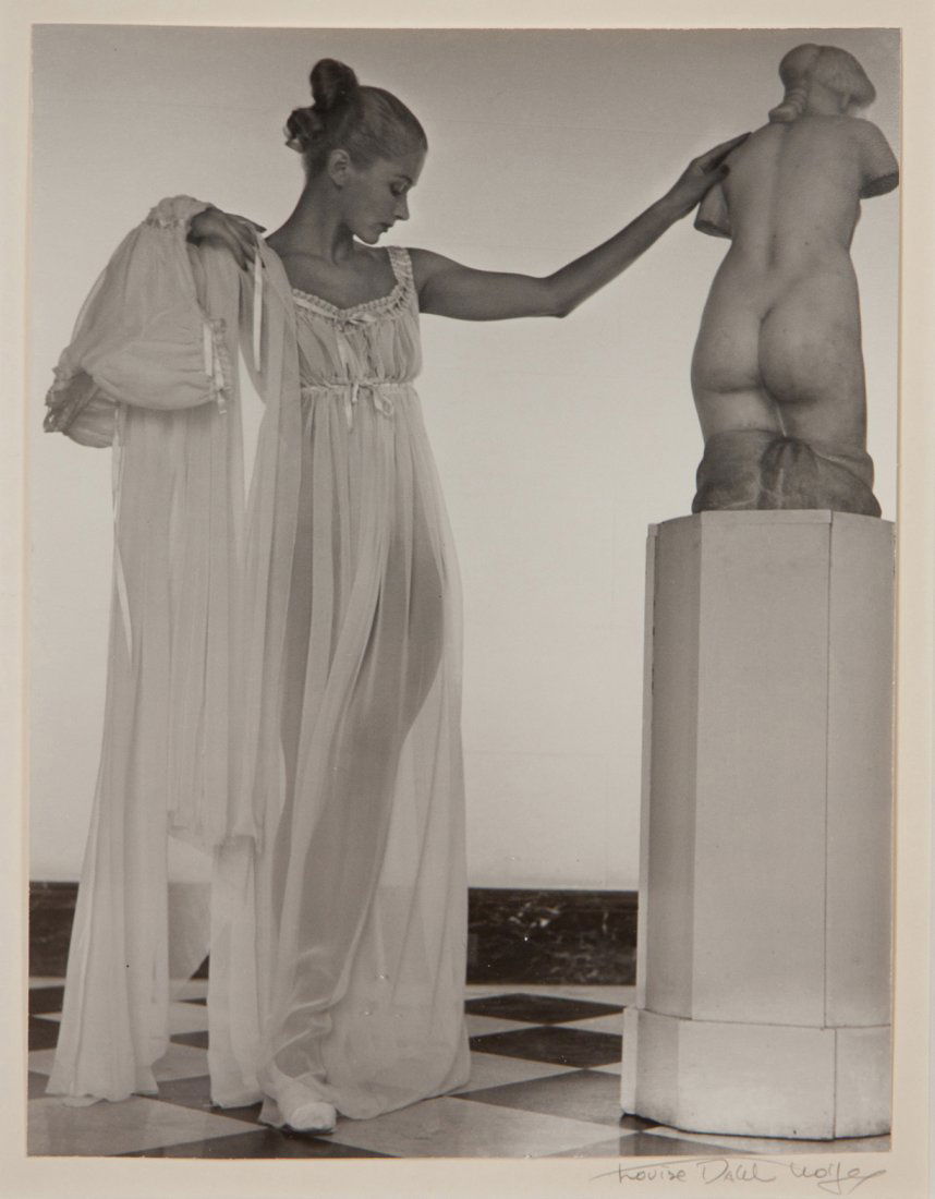 Louise Dahl-Wolfe, (American, 1895-1989), Lisa Fo: Louise Dahl-Wolfe (American, 1895-1989) Lisa Fonssagrives, Posing, 1945 gelatin silver print signed Louise Dahl-Wolfe (lower right) 15 1/2 x 13 1/2 inches.