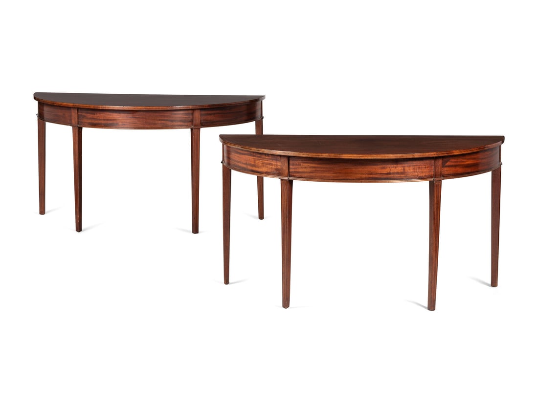 A Pair of Federal String-inlaid Mahogany Demilune Console Tables (1 of 6)