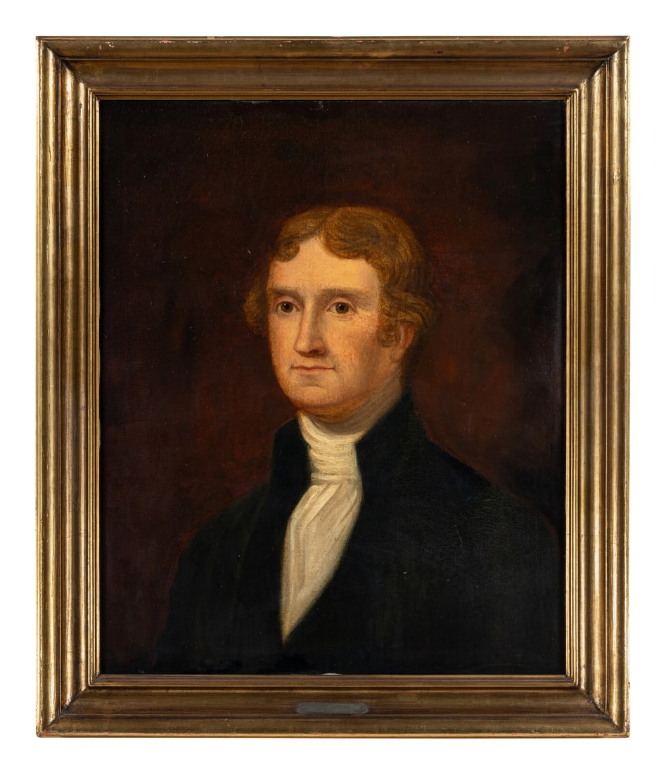 After Gilbert Stuart (American, active Massachusetts, 1755-1828): After Gilbert Stuart (American, active Massachusetts, 1755-1828) Portrait of Thomas Jefferson oil on canvas laid to Masonite board unsigned 26 3/4 x 21 3/4 inches.