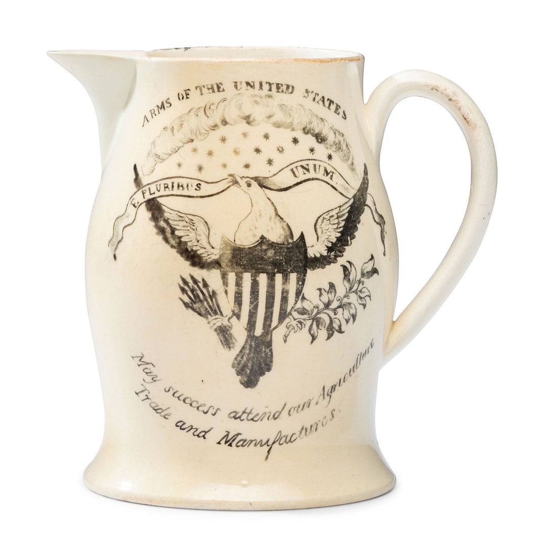 A Liverpool Transfer-Printed Creamware Pitcher with Arms of the United States (1 of 5)