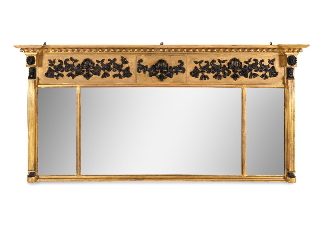 A Classical Gilt and Part Ebonized Overmantel Looking Glass (1 of 3)
