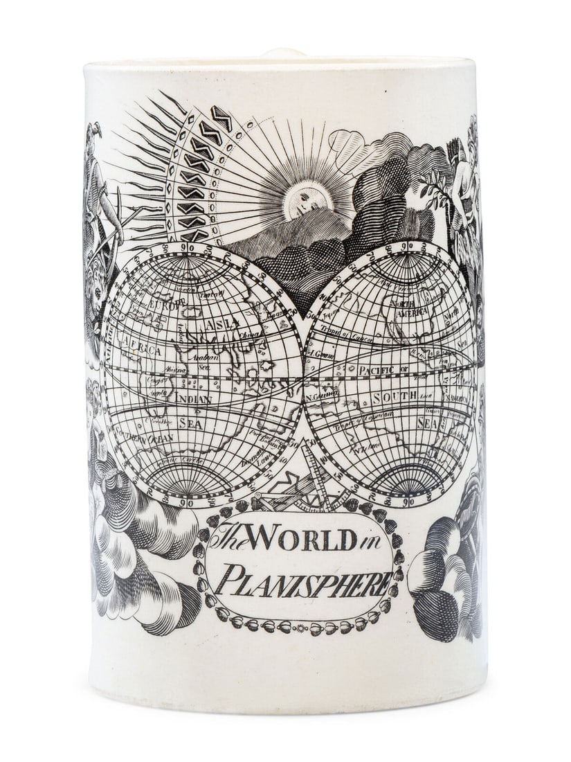 A Liverpool Transfer-Printed Creamware 'World in Planisphere' Mug (1 of 5)
