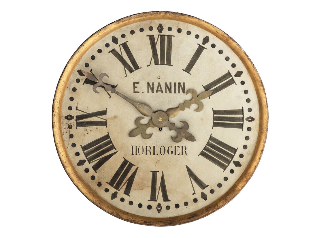 A French Painted and Parcel Gilt Tin Shop Wall Clock (1 of 1)