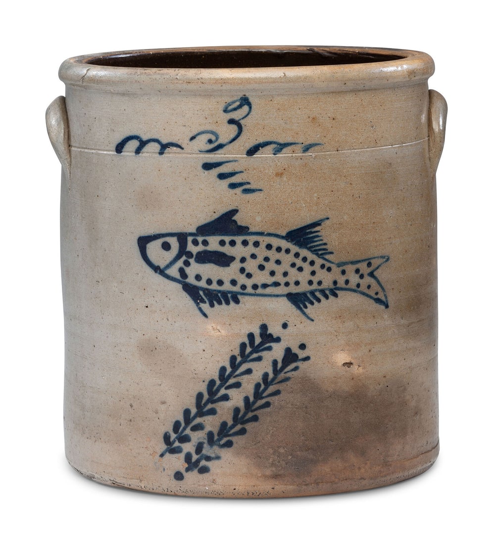 A P. H. Smith Three-Gallon Cobalt Decorated Stoneware 'Fish' Crock (1 of 7)