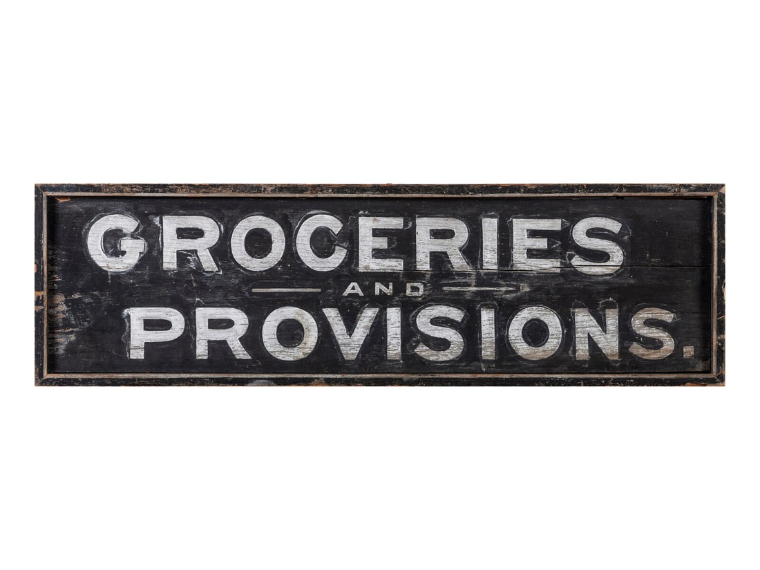 A Painted Wood 'Groceries and Provisions' Advertising Sign (1 of 2)