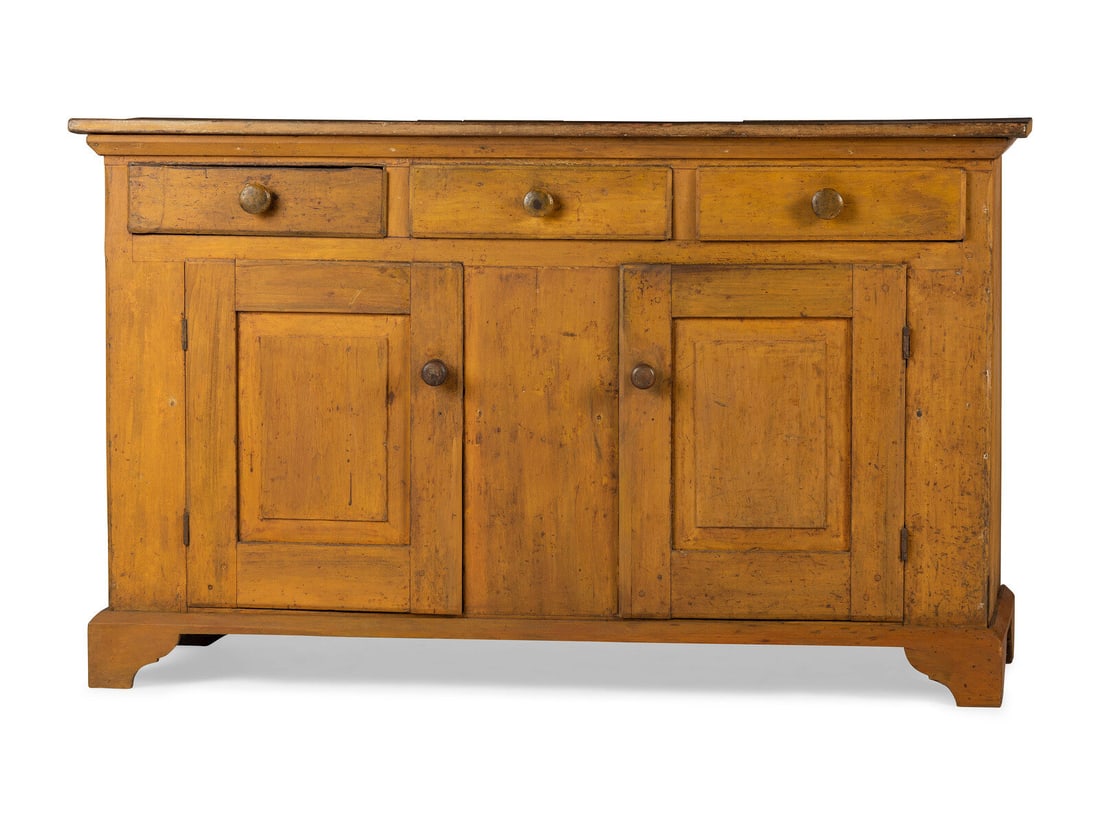 A Country Yellow Painted Pine and Poplar Cupboard (1 of 6)