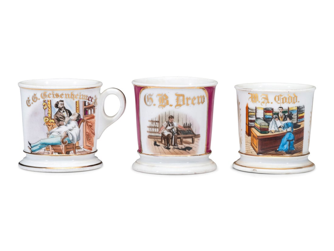 Three Tradesman's Porcelain Occupational Shaving Mugs (1 of 4)