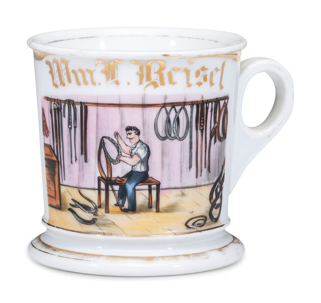A Harness Maker's Porcelain Occupational Shaving Mug (1 of 4)
