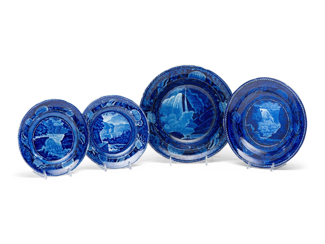 Four Wood & Sons Historic Blue Staffordshire Plates (1 of 6)