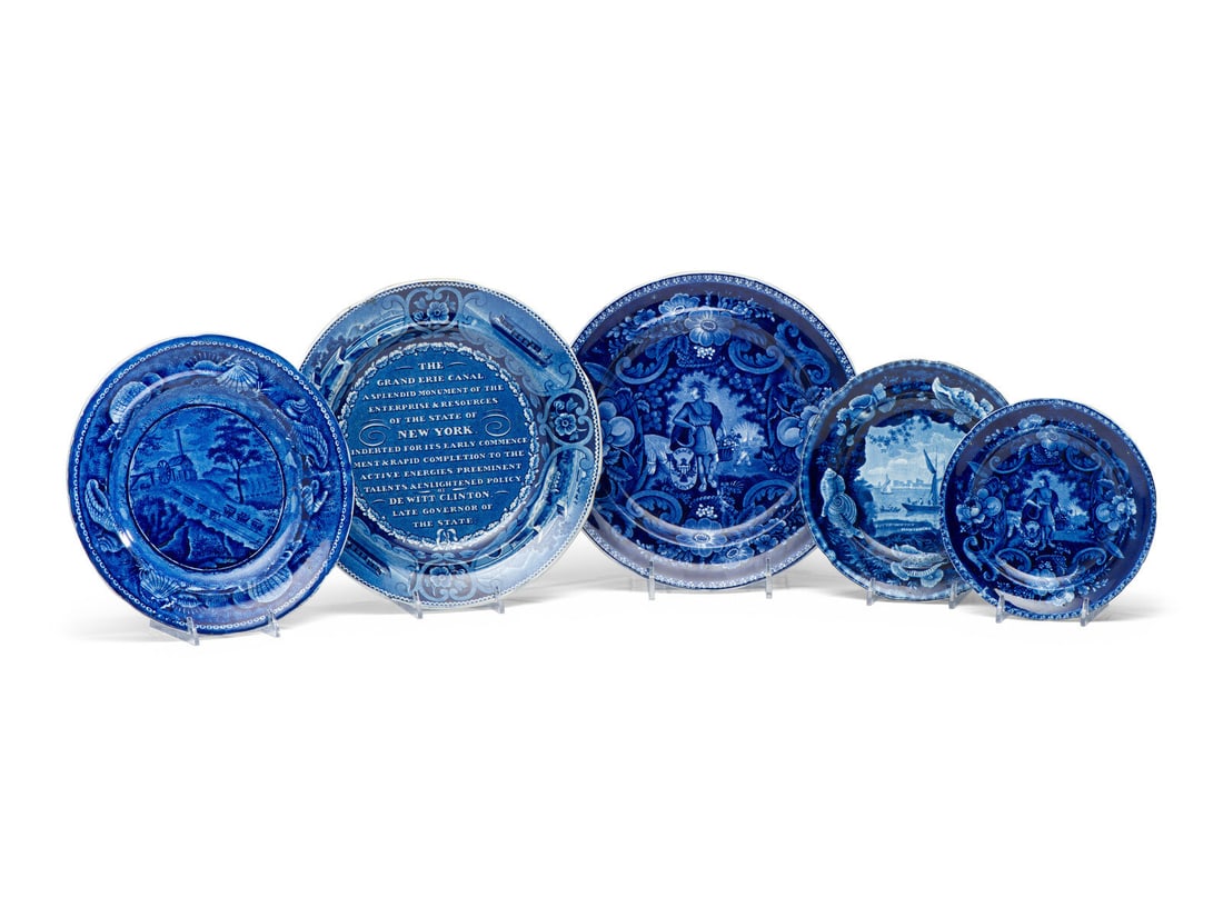 Five Historic Blue Staffordshire Plates (1 of 6)