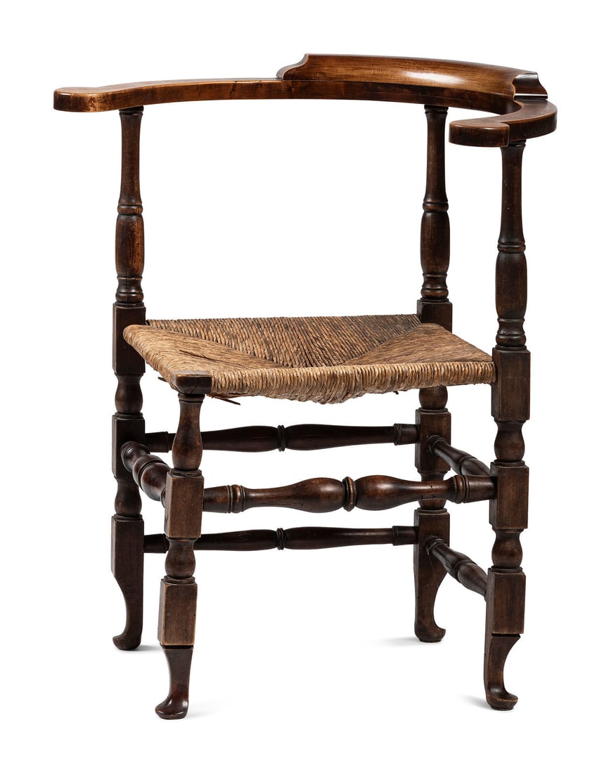 A Rare Country Queen Anne Maple and Cherrywood Rush Seat Corner Chair (1 of 3)