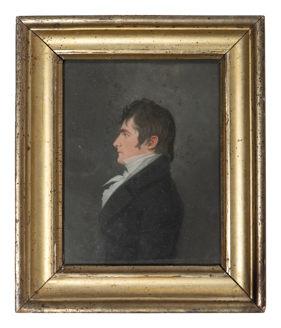 Attributed to James Sharples (English, 1825-1893): Attributed to James Sharples (English, 1825-1893) Portrait of a Gentleman, Possibly Eliphalet Terry pastel on paper unsigned 8 1/2 x 6 1/2 inches. Modern label affixed to verso suggests sitter's ident