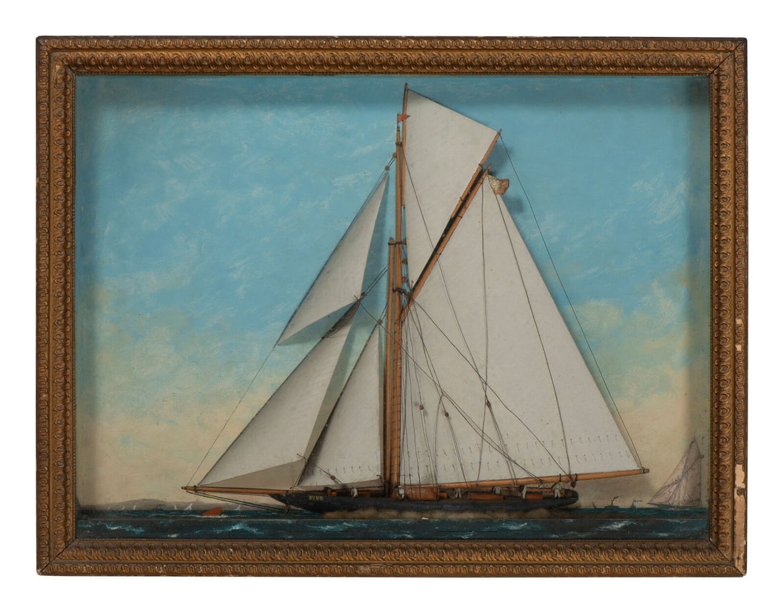 A Carved and Painted Wood Diorama of a Sailboat (1 of 4)