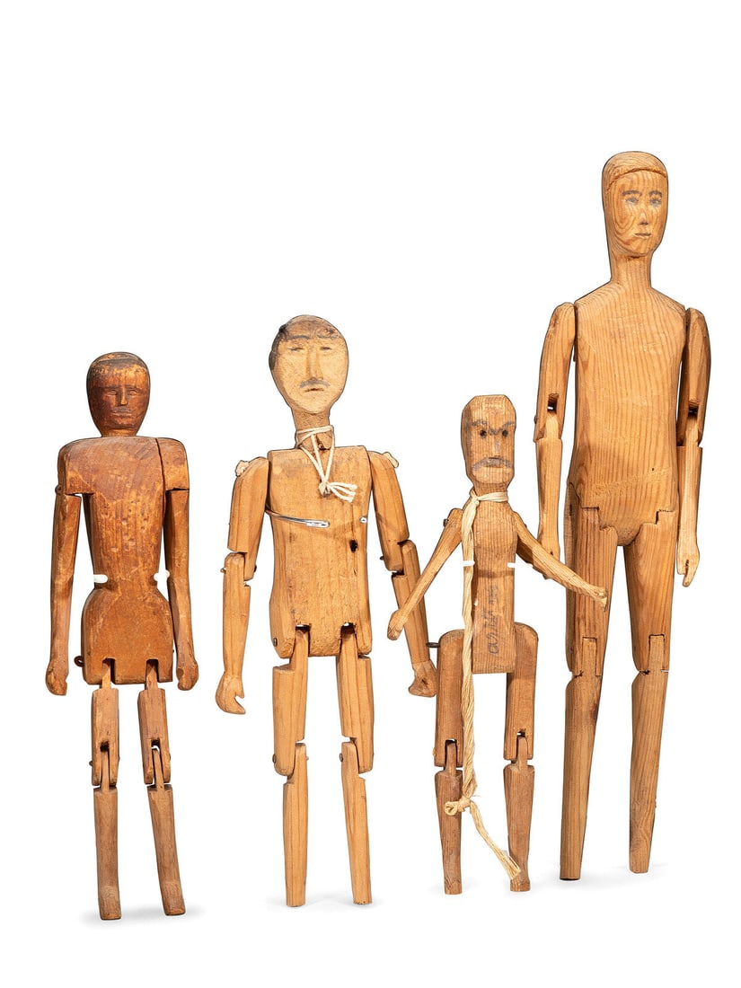 Four Folk Art Carved Wood Articulated Figures (1 of 6)