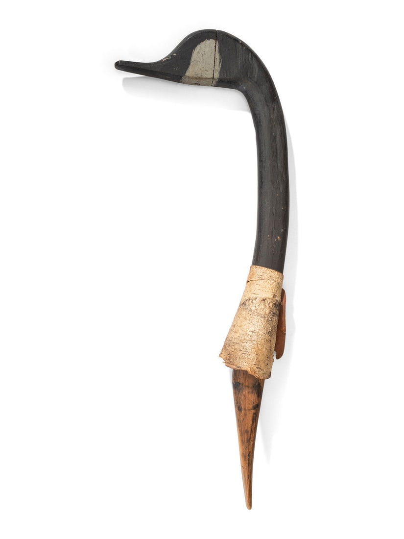 A Carved and Painted Wood and Birch Bark Goose Head Decoy (1 of 2)