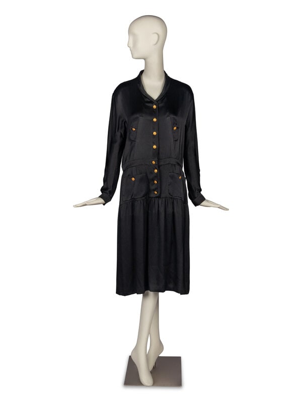 Chanel Black Satin Dress, 1980s  (1 of 4)