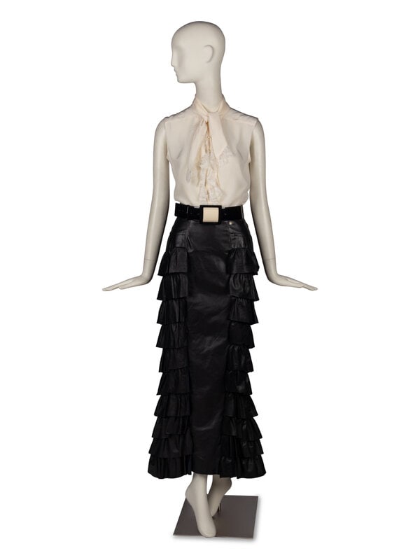 Chanel Black Leather Skirt, Ivory Top, and Belt  (1 of 4)